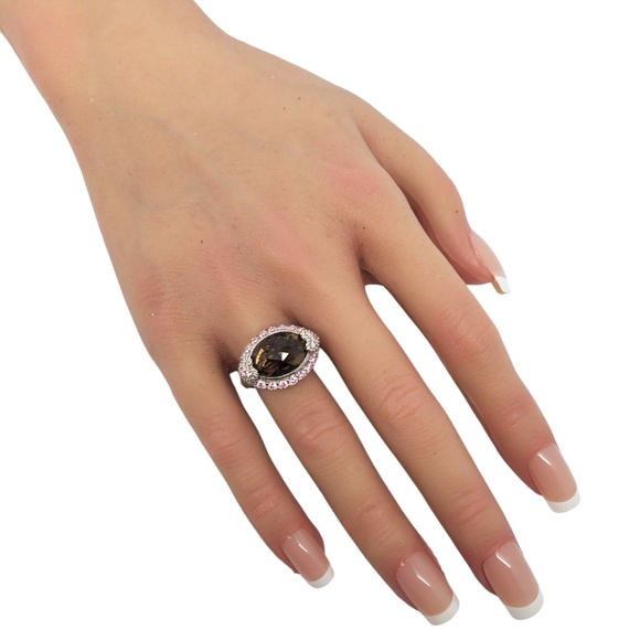 Judith Ripka Sterling Silver Smoky Quartz Pink CZ Ring Size 7 #21077 - Picture 8 of 9